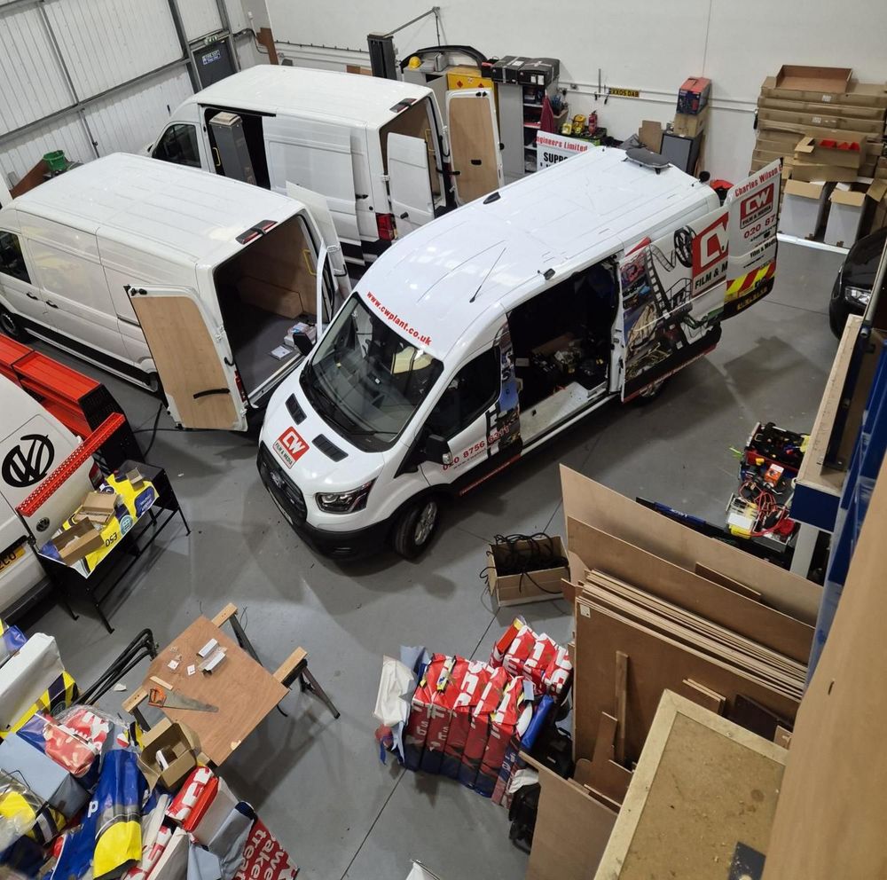 Van fitted with a roof rack, photographed in the workshop